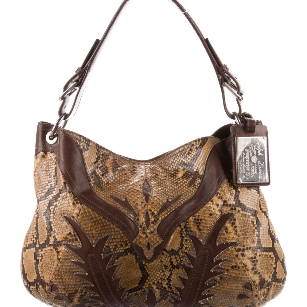 Ralph Lauren Collection Python Flame Stitch Hobo Handbag Purse Shoulder Bag